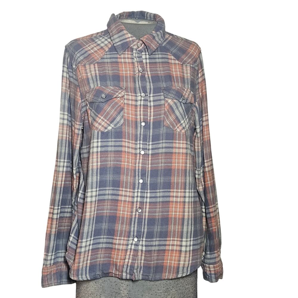 Cotton Western Pearl Snap Up Shirt Size Large